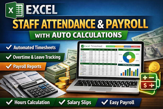 excel staff attendance  payroll with auto calculations