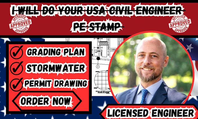 civil engineer permit plan,grading plan stormwater drainage plan usa stamp