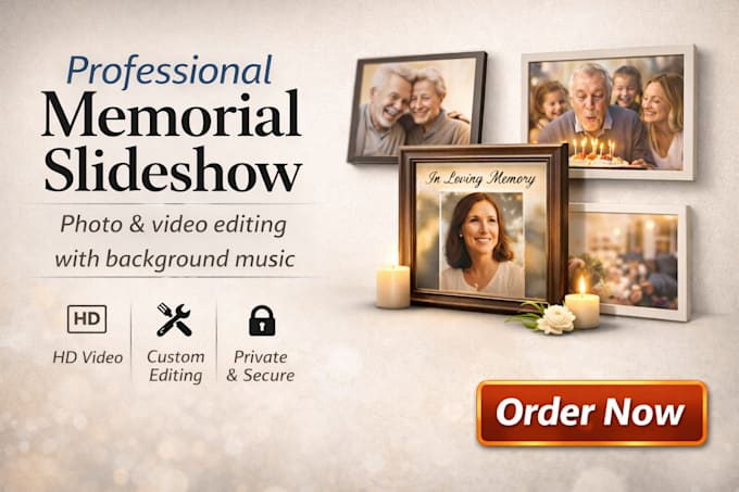 create a professional memorial slideshow video with music