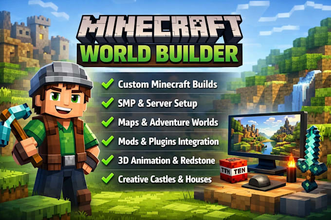 do minecraft build, animation, mod, plugin, map, smp for bedrock and java server