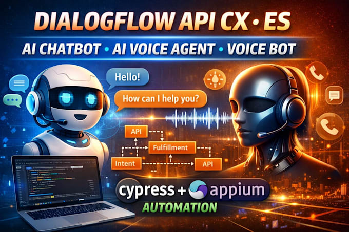 Dialogflow api cx es ai chatbot voice bot ai voice agent cypress appium ...