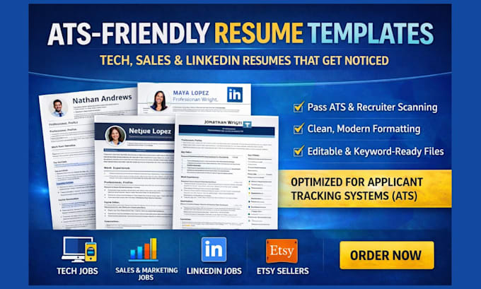 Design ats friendly resume templates linkedin, tech, sales, for etsy ...