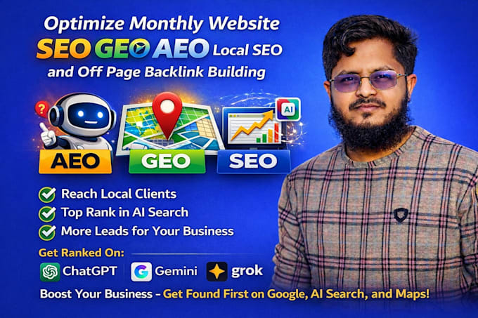 optimize monthly website SEO GEO, aeo local and off page backlink building