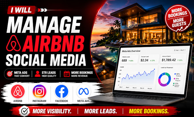 manage airbnb social media setup vacation rental meta ads str leads and bookings