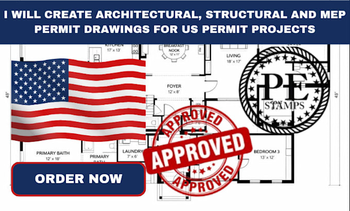 create architectural, structural and mep permit drawings for US permit projects