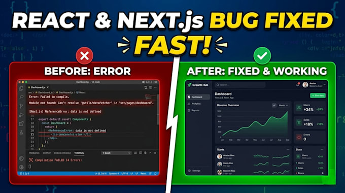 fix your react or nextjs bug, error or crash fast
