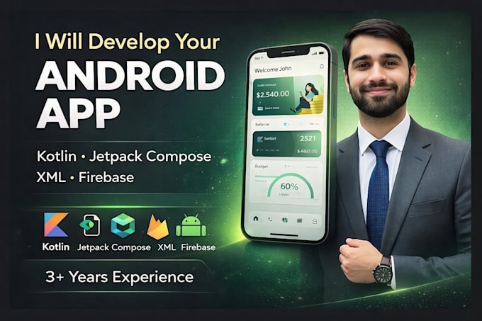 develop professional android apps using kotlin,XML, jetpack compose, and flutter