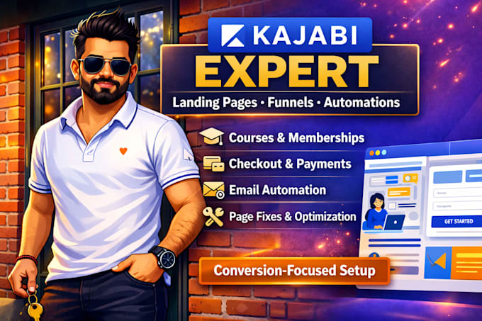 website development funnel landing page and automation of kajabi