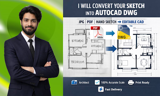 Convert any sketch or pdf to professional autocad drawing by Smshahin ...