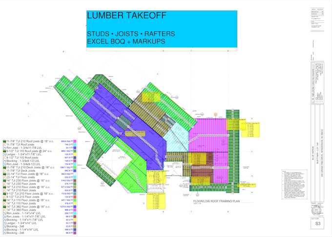 provide wood framing takeoff and detailed cost estimation