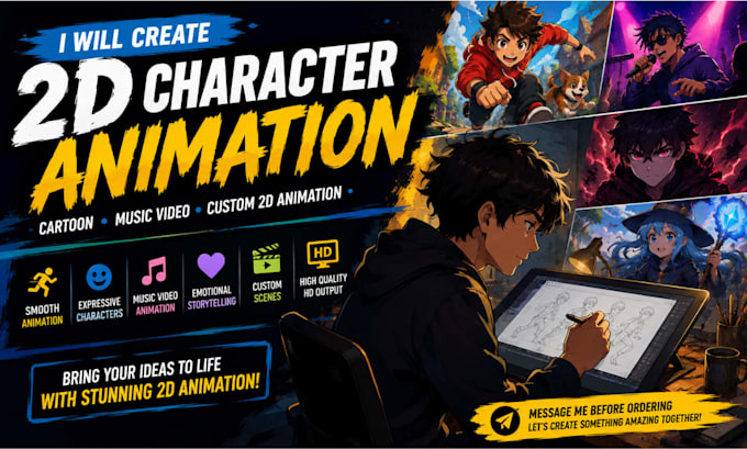 create 2d cartoon animation video for youtube