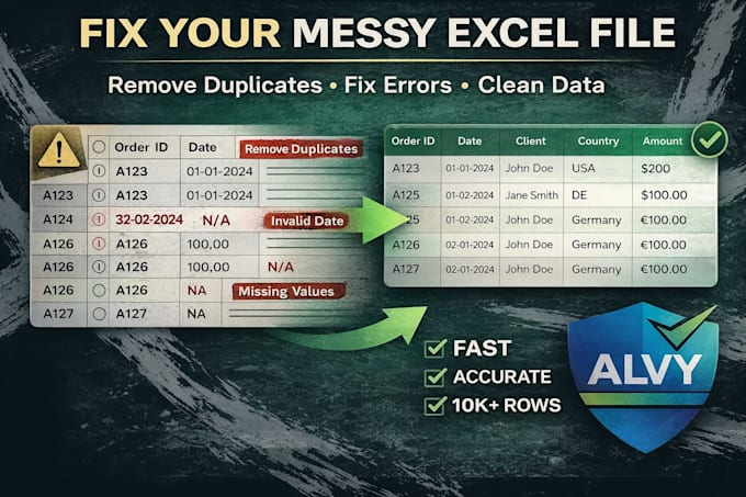 we will clean, fix and prepare your excel data professionally