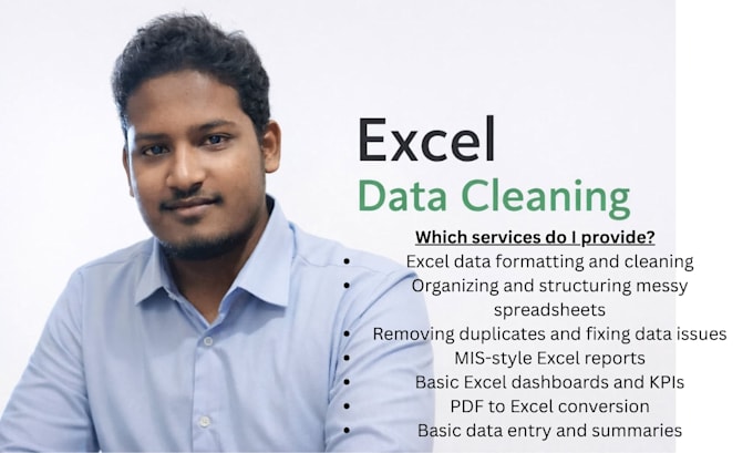 clean excel data, PDF to excel, and excel dashboards