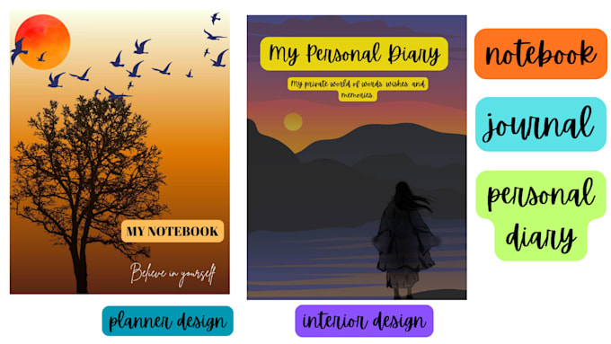 design notebook journal, planner cover and interior pages