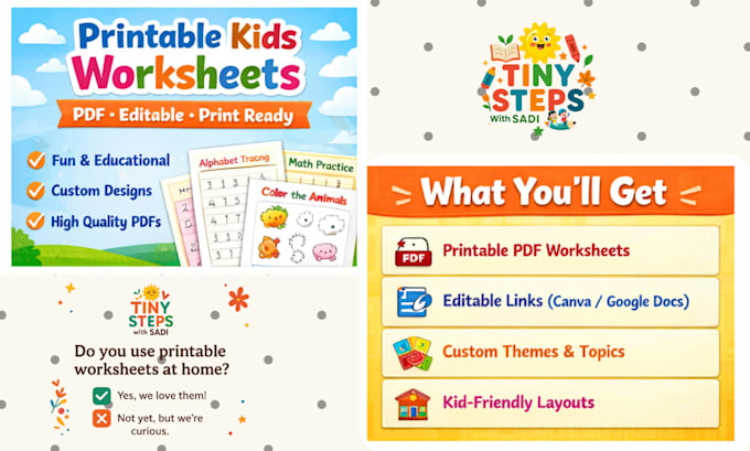 Design printable worksheets for kids in pdf and links by Sadi_ayaz | Fiverr