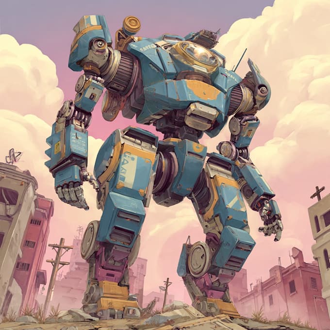 draw amazing character mecha robot illustration