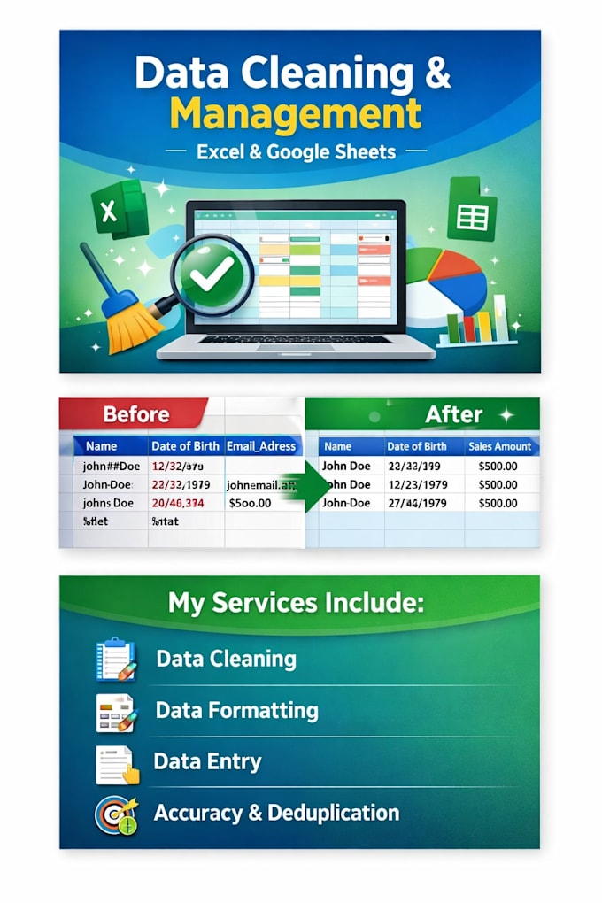 manage, clean, and organize your data in excel or CSV