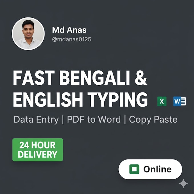do fast bengali and english typing or data entry