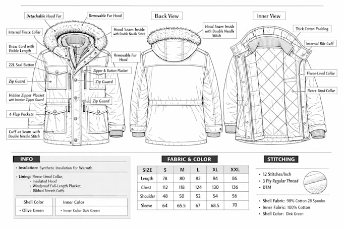 create clothing tech pack and garment tech pack for apparel production