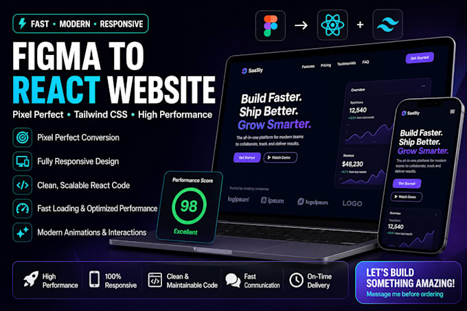 convert figma to high quality react tailwind website