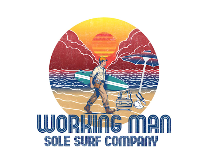design sunset beaches water and flyboard player logo
