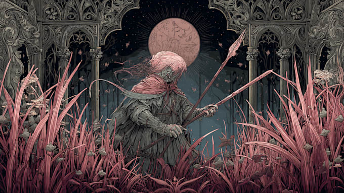draw dark art illustration with engraving style