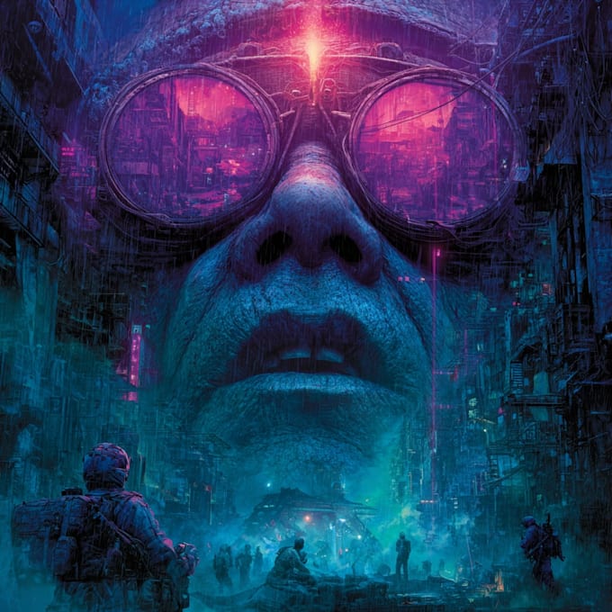 create detailed art of sci fi cyberpunk psychedelic artwork