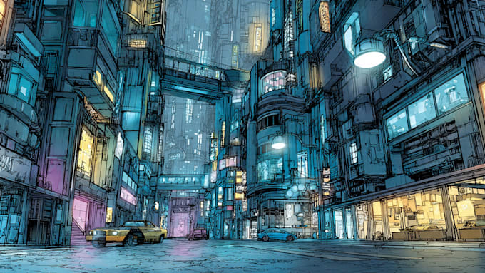 Draw illustration of futuristic cyberpunk city by Ailleotton | Fiverr