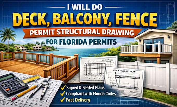 Haré dibujo estructural para permisos de deck, balcón, cerca en florida