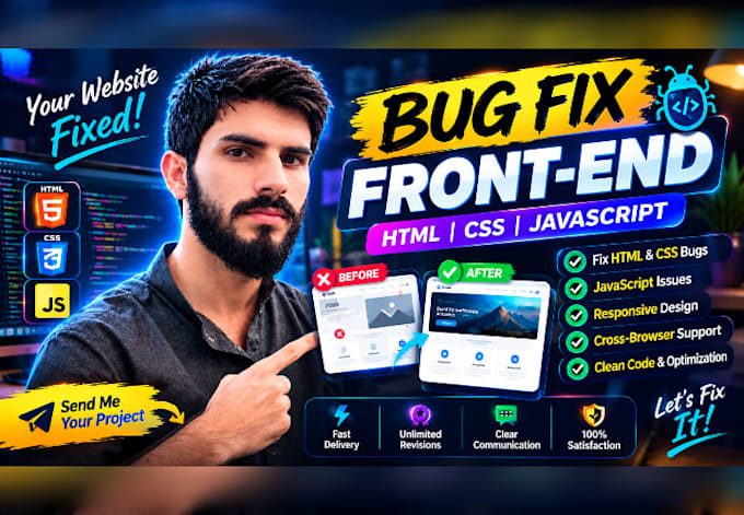 fix responsive website bugs, HTML CSS errors, layout issues