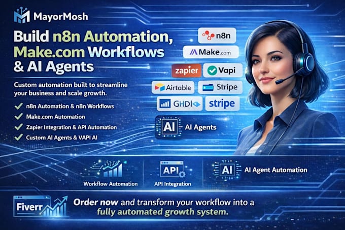 build n8n automation, make com, zapier workflow and ai agent integration