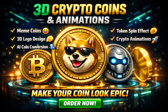 create 3d logo coin design, meme, convert ai, animation token spin, bitcoin