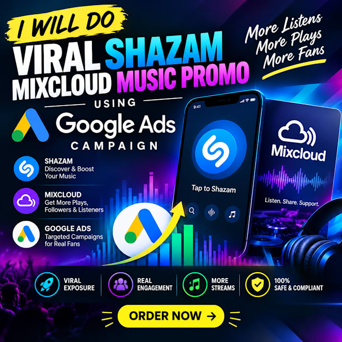 do viral shazam, mixcloud music promo using adwords campaign