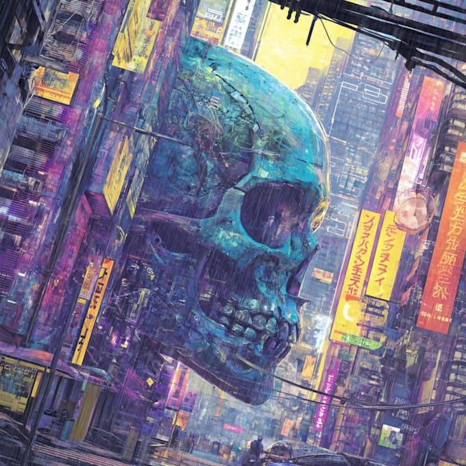 create detailed art of sci fi cyberpunk psychedelic artwork