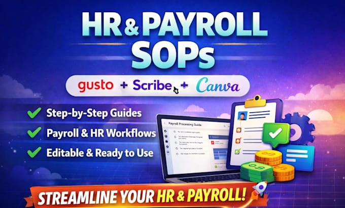 create sops for HR and payroll using gusto, scribe, and canva