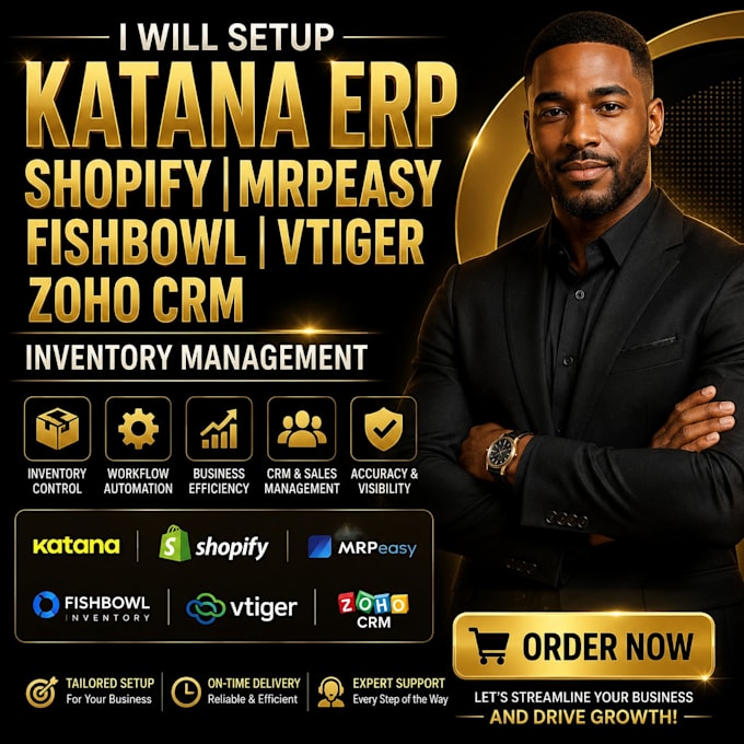 setup katana erp shopify mrpeasy fishbowl vtiger zoho crm inventory management
