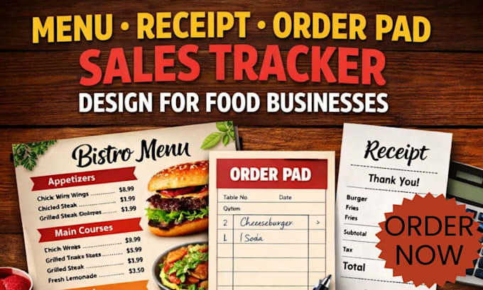 Design full restaurant menu, food truck receipt, order pad and sales ...