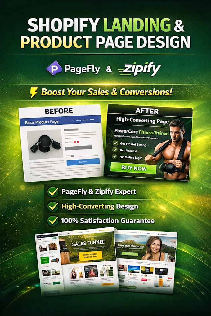 create professional shopify landing page, gempage using pagefly or zipify