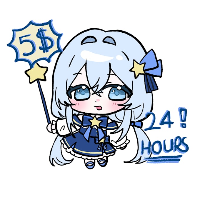 draw a cute fullbody chibi characters in 24 hours