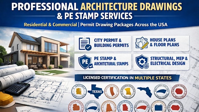 do architectural and engineering drawing floor plan pe stamp mep city permit