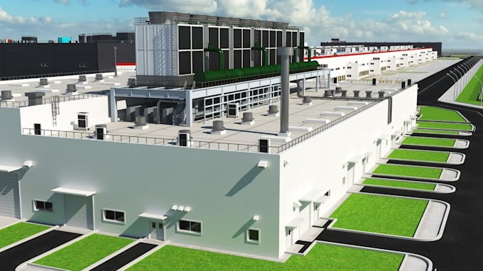 Model 3d industrial factory unit, manufacturing plant,production ...