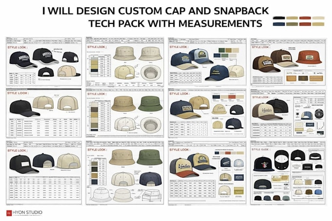 design custom cap and snapback tech pack with measurements