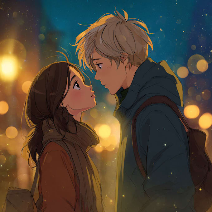 do a anime couple character art anime style