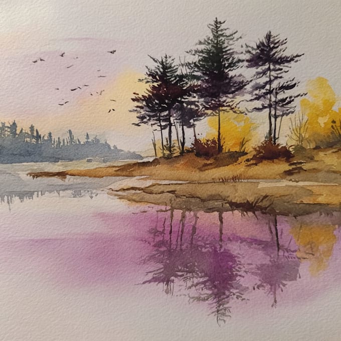handrawn watercolor landscape on paper
