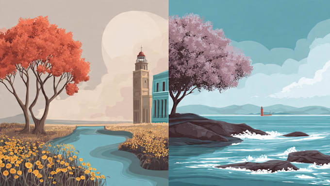 create professional vector illustration for landscapes and objects