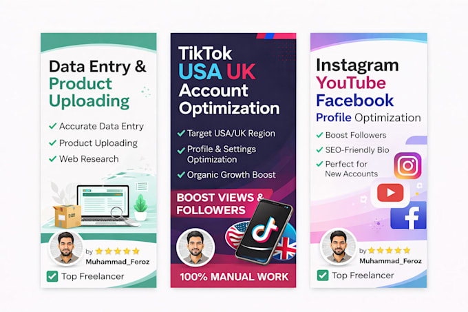 setup tiktok USA UK instagram youtube facebook profiles