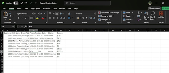 clean, organise and format excel data