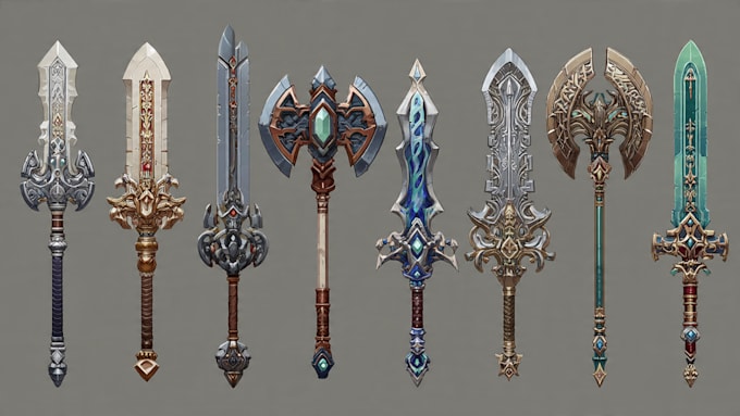 Create detailed 2d weapons with an epic style by Breyanonroe | Fiverr