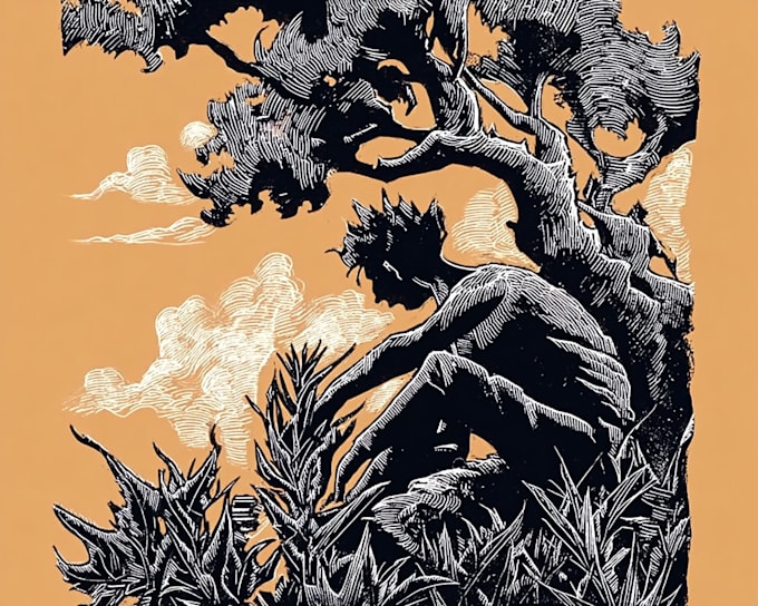design unique hand carved linocut style artwork