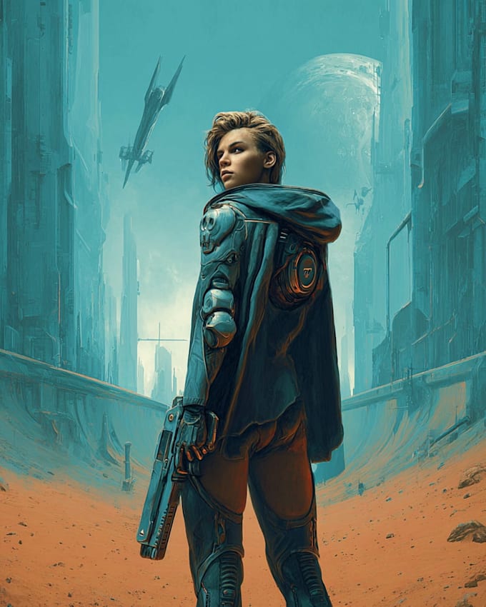 do a sci fi art, fantasy sci fi character art